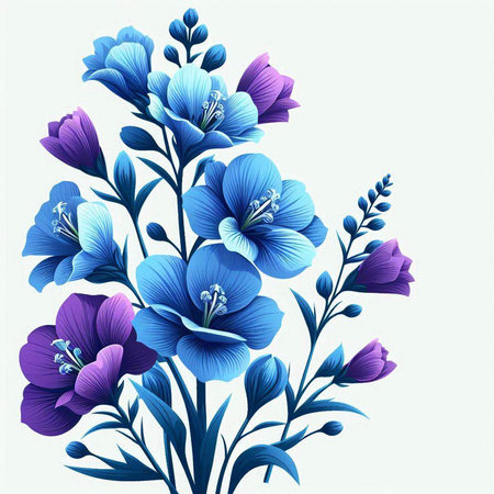 Beautiful blue and purple flowers on a white background. Vector illustration.のイラスト素材