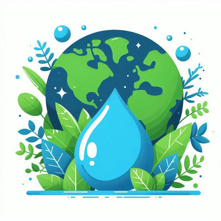 World water day concept. Water drop and green leaves. Vector illustrationのイラスト素材