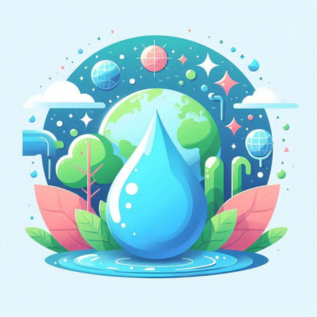Save the Earth concept with water drop and nature elements. Vector illustration.のイラスト素材
