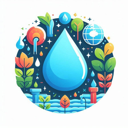 Ecology concept with water drop. Vector illustration in flat style.のイラスト素材