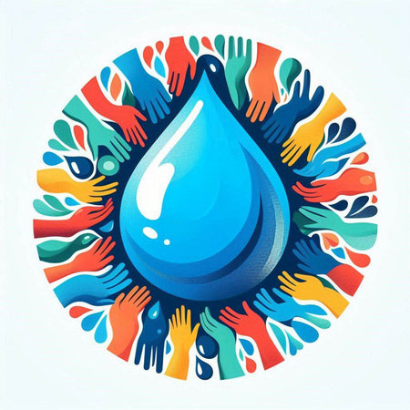 Save water concept with hands around a drop of water. Vector illustration.のイラスト素材