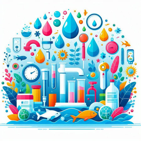 Flat design vector illustration concept of water pollution, environment and ecology.のイラスト素材