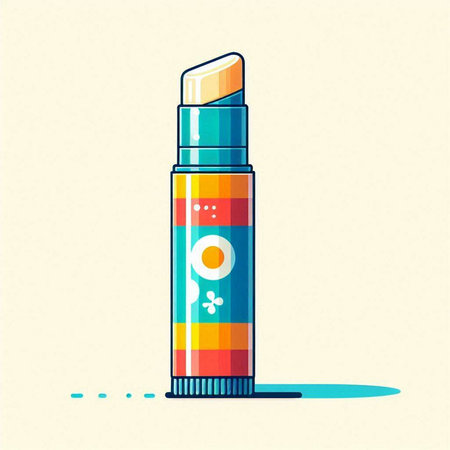 Vector illustration of a colorful lipstick in cartoon style on a light background.のイラスト素材