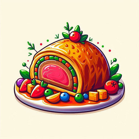Vector illustration of a pie with cranberries, cherries and strawberriesのイラスト素材