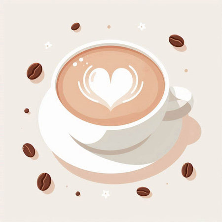 Cup of cappuccino with heart. Vector illustration.のイラスト素材