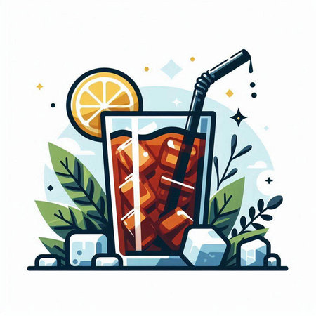 Cuba libre cocktail with ice cubes and straw. Vector illustration.のイラスト素材