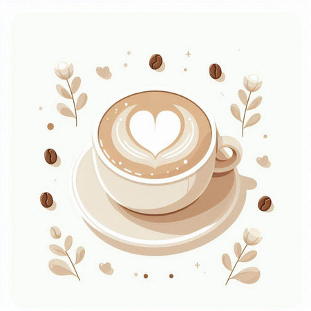 Coffee cup with heart and flowers on white background. Vector illustration.のイラスト素材
