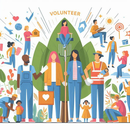 Volunteer concept. Flat vector illustration. Group of people.のイラスト素材