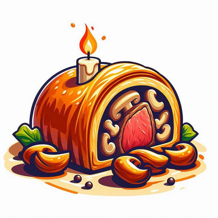 Illustration of a piece of cake with a candle on a white backgroundのイラスト素材