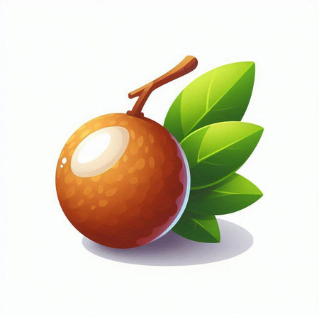 Illustration of a longan fruit with leaves on a white backgroundのイラスト素材