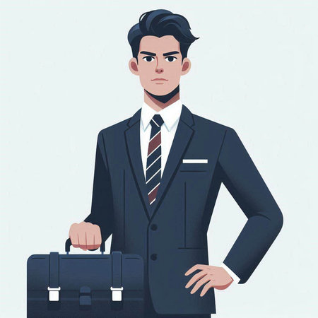 Businessman in suit with briefcase. Vector illustration in retro styleのイラスト素材
