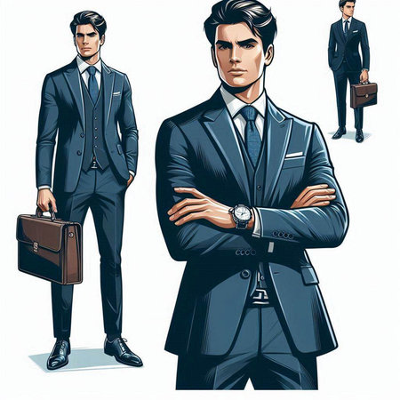 Vector illustration of a young businessman in a suit with a briefcase.のイラスト素材