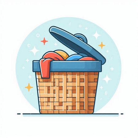 Illustration of a basket full of food. Vector illustration in cartoon style.のイラスト素材