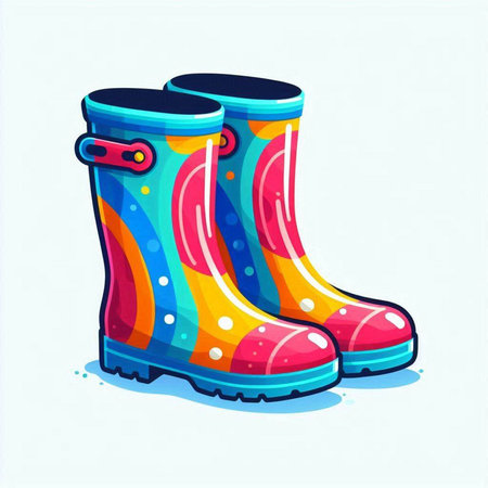Rubber boots colorful vector illustration isolated on white background. Cute cartoon rubber boots.のイラスト素材