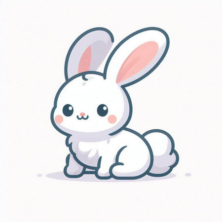 Cute little white rabbit on a white background. Vector illustration.のイラスト素材