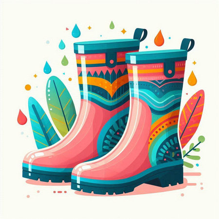 Pair of colorful rubber boots on a white background. Vector illustration.のイラスト素材