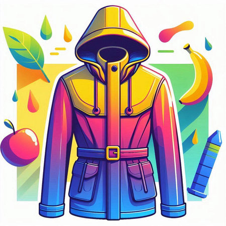 Vector illustration of a hooded jacket with a hood and an appleのイラスト素材