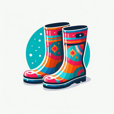 Pair of colorful rubber boots. Vector illustration in flat style.のイラスト素材