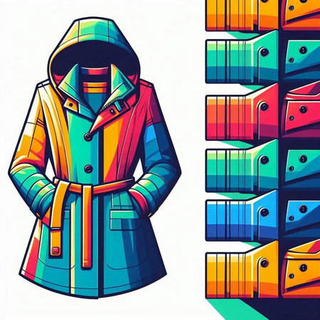 Vector illustration of a man in a coat with folders in the backgroundのイラスト素材