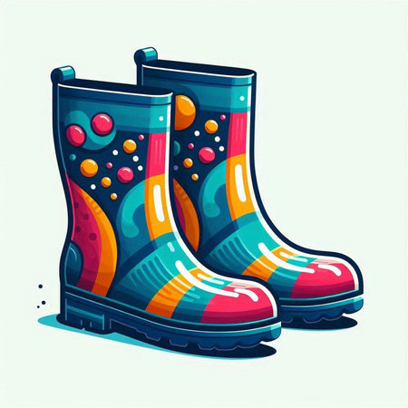 Illustration of a pair of rubber boots on a white background.のイラスト素材