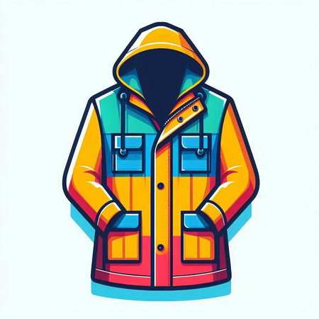 Illustration of a winter jacket with a hood on a white backgroundのイラスト素材