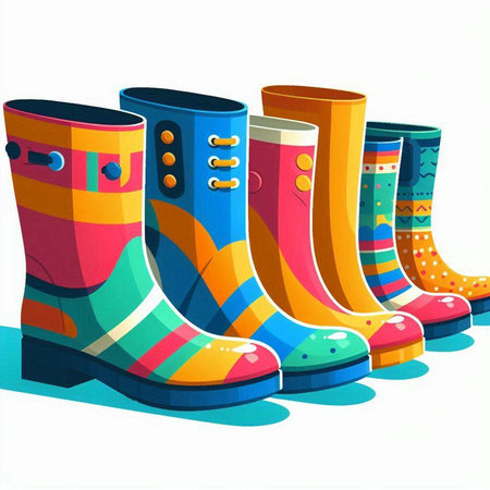 Colorful rubber boots on a white background. Vector illustration. Eps 10.のイラスト素材