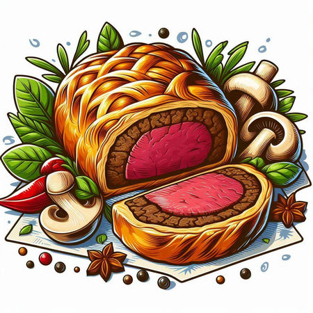 Illustration of a delicious meatloaf with mushrooms and spices.のイラスト素材