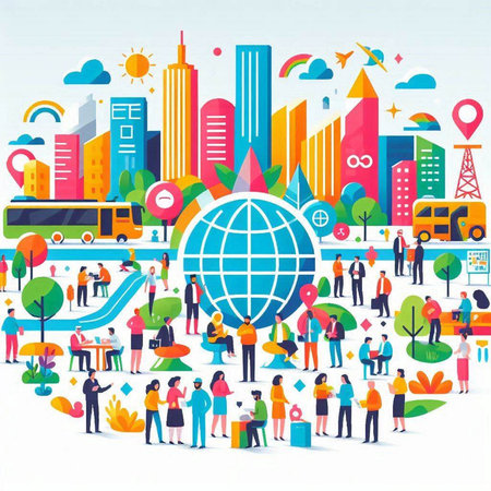 Flat design modern vector illustration concept of city life with people.のイラスト素材