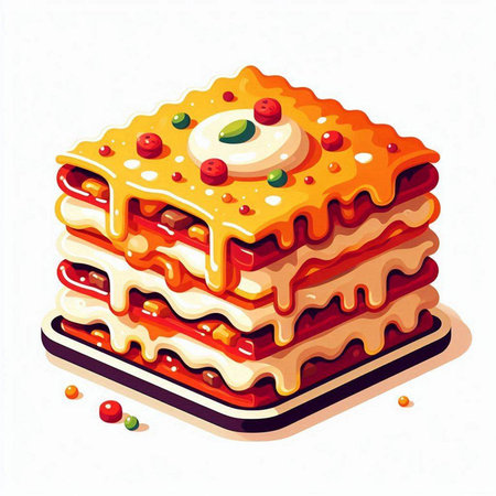 Illustration of a stack of lasagna on a white background.のイラスト素材