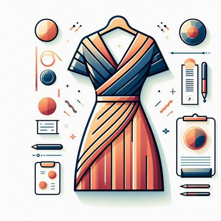 Vector illustration of a woman's dress and accessories. Fashion concept.のイラスト素材