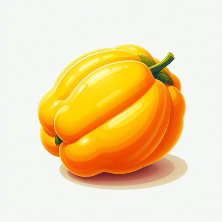 Illustration of a yellow bell pepper on a white background with shadowのイラスト素材