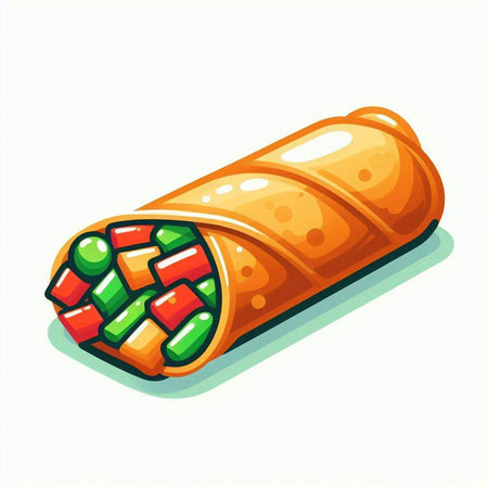 Vector illustration of a roll with meat and vegetables on a white backgroundのイラスト素材