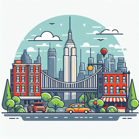 New York City, USA. Skyscrapers and buildings. Vector illustration.のイラスト素材