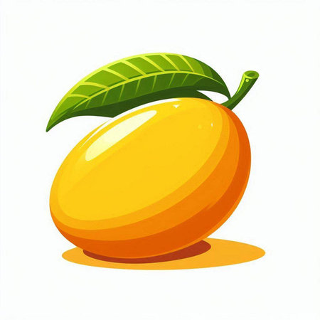 Mango fruit with leaf isolated on white background. Vector illustration.のイラスト素材