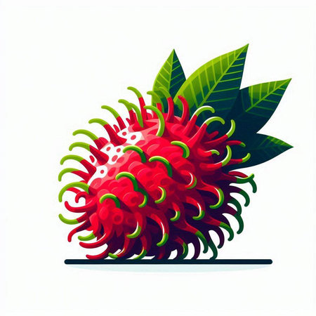 Rambutan fruit vector illustration isolated on white background. Rambutan is a popular tropical fruit.のイラスト素材
