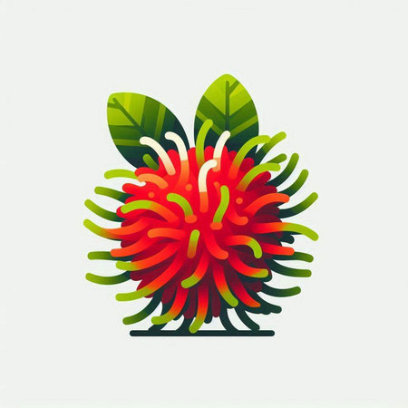 Rambutan fruit on white background. Vector illustration of tropical fruit.のイラスト素材