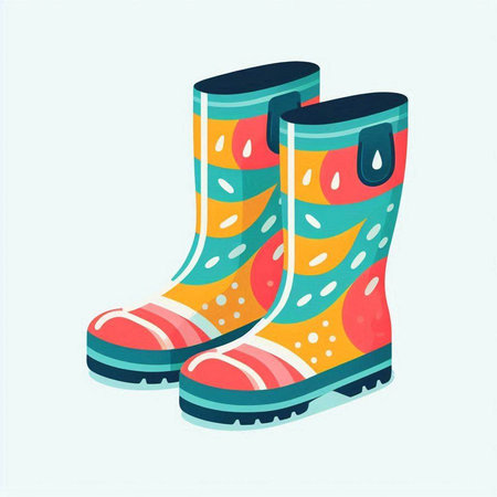 Watercolor illustration of a pair of rubber boots. Vector illustration.のイラスト素材