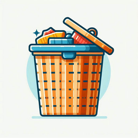 Trash can. Vector illustration in flat cartoon style on white background.のイラスト素材