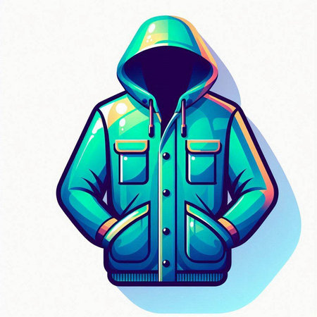 Illustration of a winter jacket with hood isolated on a white backgroundのイラスト素材