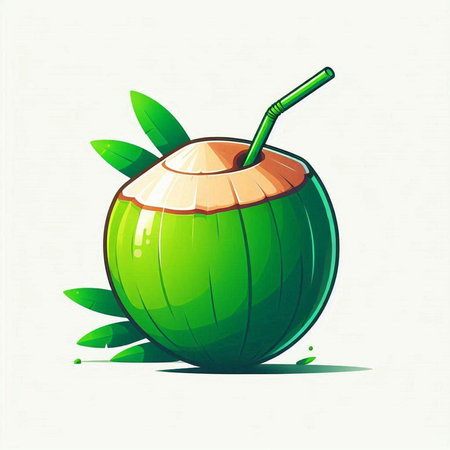 Coconut water drink with leaves on white background. Vector illustration.のイラスト素材