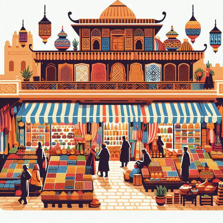 Vector illustration of the souk in the old city of Dubai.のイラスト素材