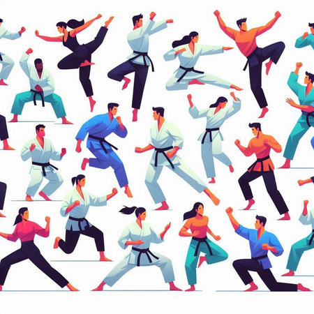 Seamless pattern with karate men and women, vector illustrationのイラスト素材