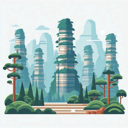 Futuristic city landscape in flat style. Vector illustration for your designのイラスト素材
