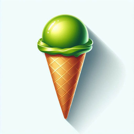 Ice cream cone with green ball on white background. Vector illustration.のイラスト素材