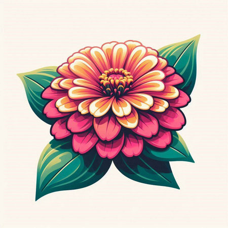 Zinnia flower. Vector illustration of a flower with leaves.のイラスト素材