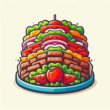 illustration of a tuna sandwich with tomato and lettuce on a plateのイラスト素材
