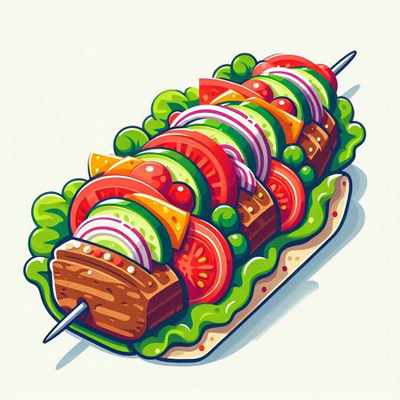Illustration of kebab on skewer. Vector illustration.のイラスト素材