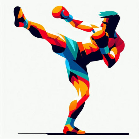 Martial arts fighter. Vector illustration. Colorful geometric shapes.のイラスト素材