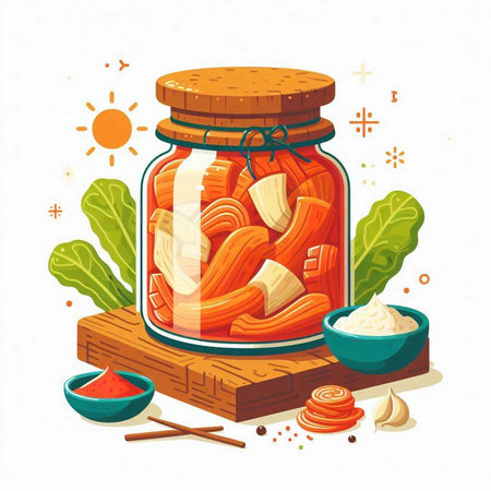 Vector illustration of a jar of ketchup and mayonnaise with ingredients.のイラスト素材