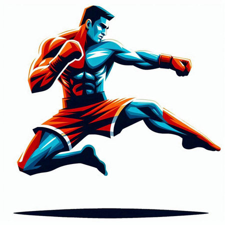 Athletic man running with boxing gloves. Vector illustration.のイラスト素材